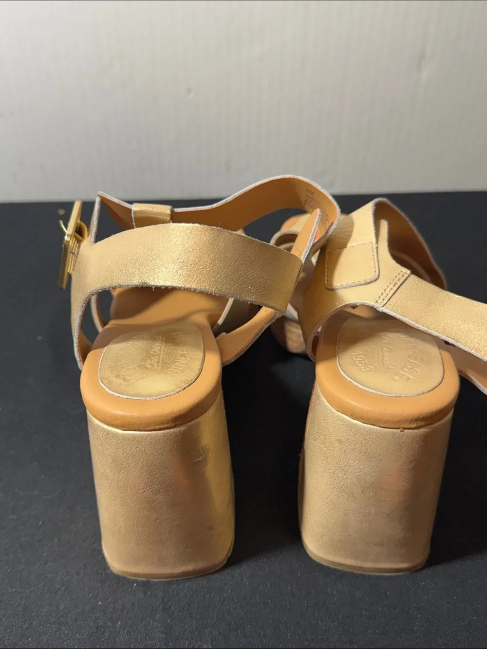 Kork-Ease Tan and Orange Platform Block Heel Sandals